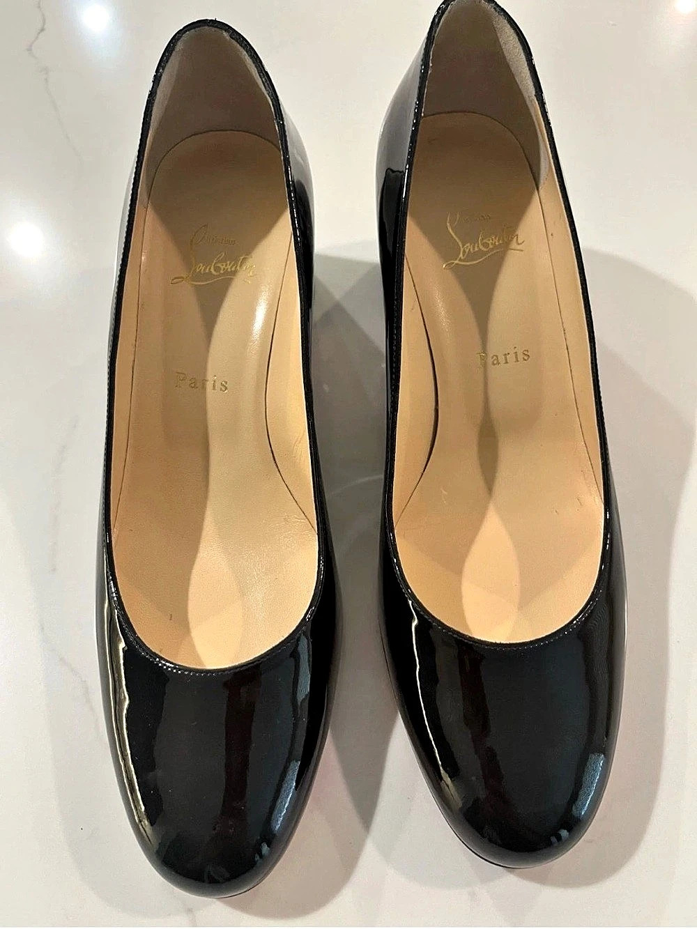 Christian Louboutin Miss Sab 55 Patent Leather Pumps Black & Red US 11.5